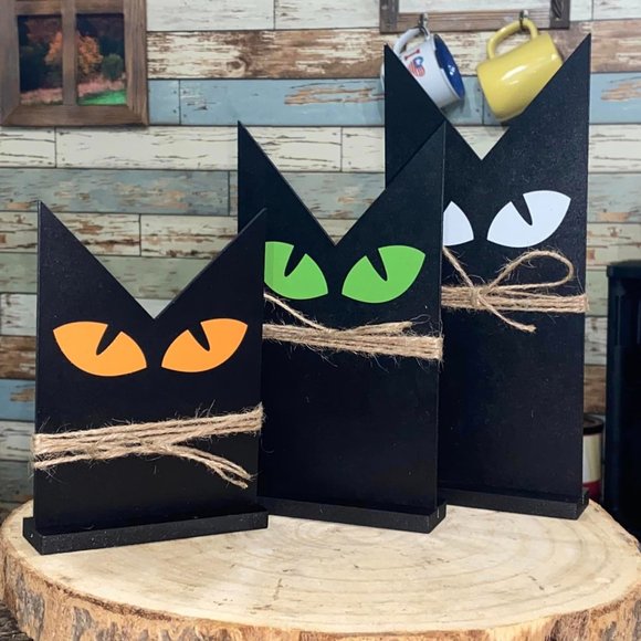 Black Cat Halloween Wood 3-Pc Set - Picture 2 of 3